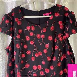 🍒🍒 Betsey Johnson Dress Black with Red Cherry Print size 22W NWT